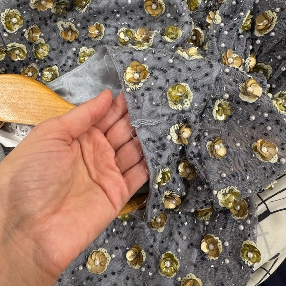 Mac Duggal - Silver Embellished Long Sleeve High Neck Gown - Platinum Gold / US - Picture 6 of 6